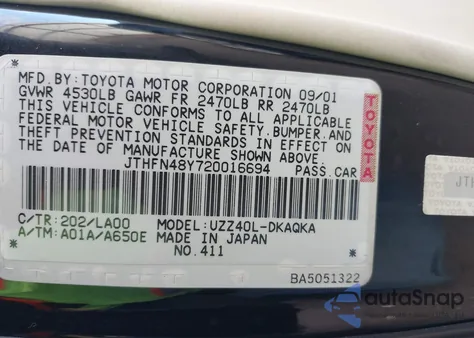 2002 Lexus Sc 430 from USA, damaged, VIN JTHFN48Y720016694